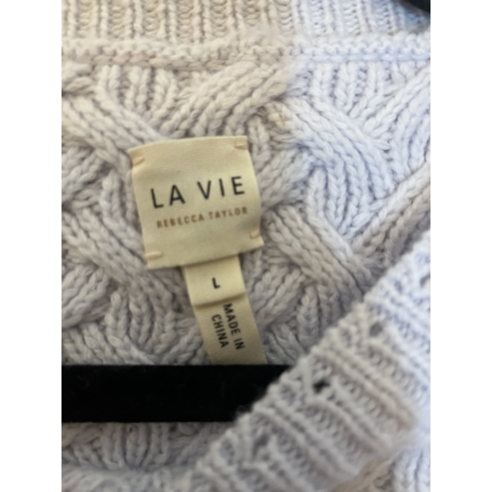 REBECCA TAYLOR La Vie lilac purple cable knit wool crewneck sweater L - Picture 10 of 11